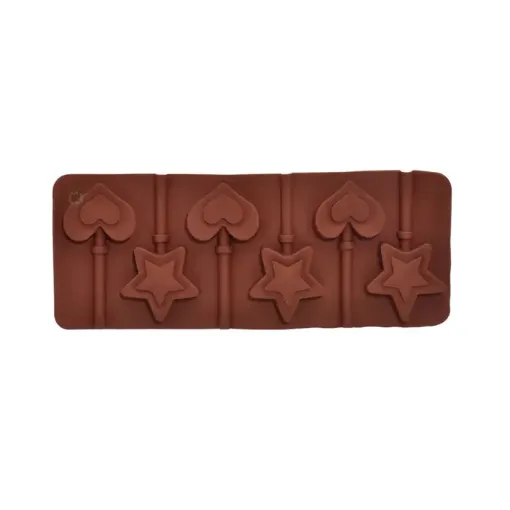 molde silicona marron 10x24cms motivo corazones estrellas x6 0