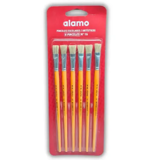 pincel escolar punta chata mango largo amarillo alamo serie h tone 054 no 16 por 6 unidades 0