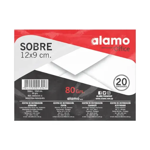 sobre blanco mini para tarjeta 80grs medida 9x12cms alamo x20 unidades 0
