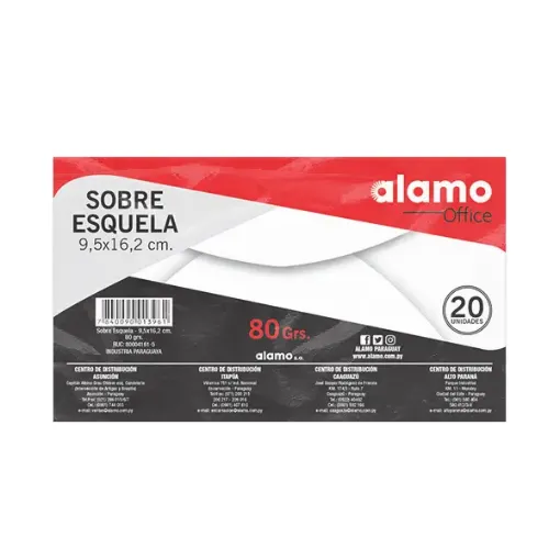sobre blanco esquela carta 80grs medida 9 5x16 2cms alamo x20 unidades 0