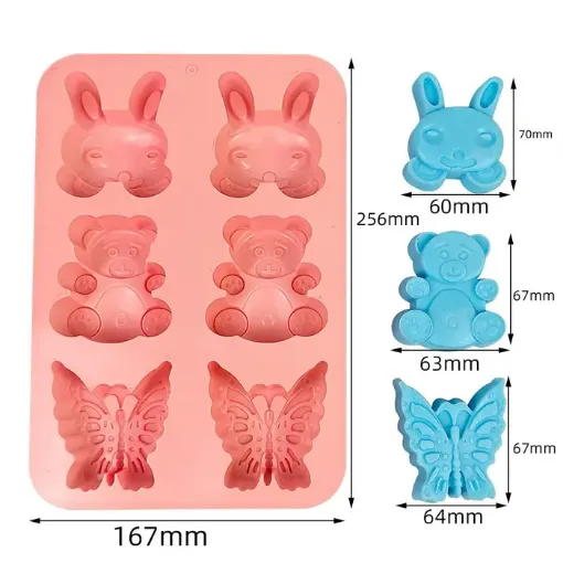molde silicona grado alimenticio para chocolate masas jabones resina 256x167mms oso conejo mariposa 0