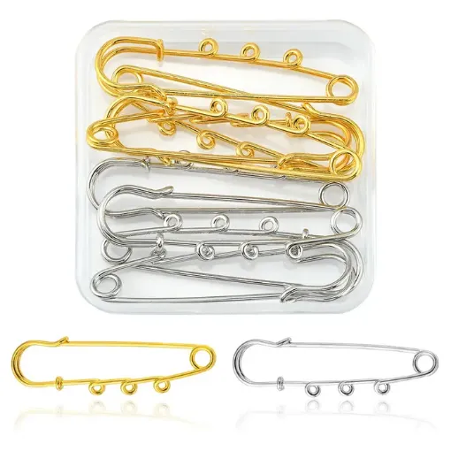 alfiler gancho para pollera medida 65x15mms x8 unidades oro plata 4 cada una 0