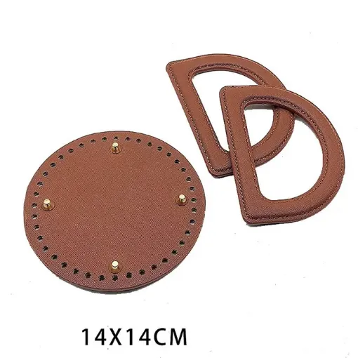 asas fondo cuero ecologico para bolso cartera crochet base 14cms asas 13x10cms color marron 0
