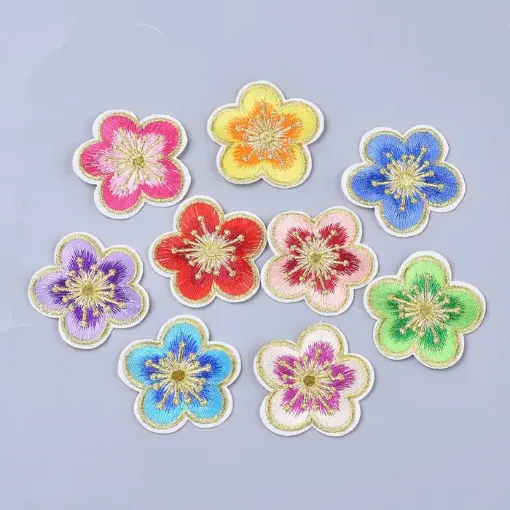 aplique parche bordado termoadhesivo para tela modelo flor 46mms set x9 multicolor 0