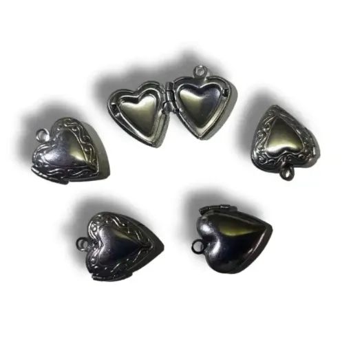 dijes acero inoxidable modelo corazon labrado 15x13x4 5mms bisagra x5 unidades color plata 0