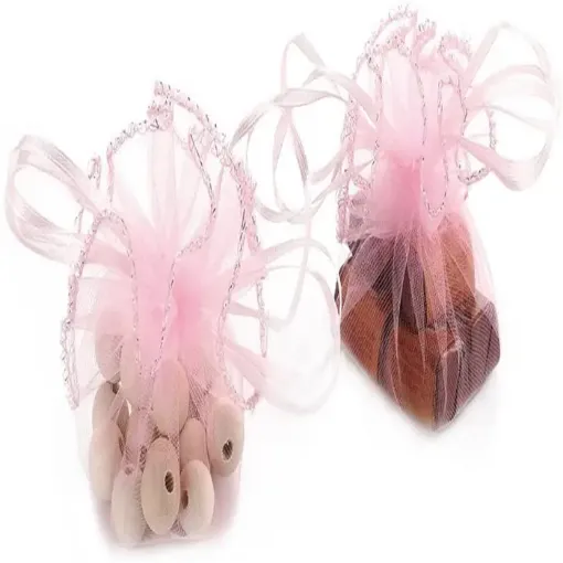 bolsa organza lentejuelas circular medida 26cms cordon por 10 unidades color rosado 0