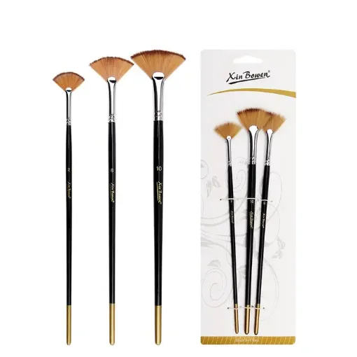 set 3 pinceles sinteticos mango largo punta abanico hb 3354 0
