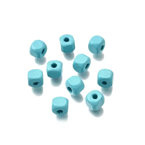 cuentas madera cubo 6mms pintadas x100 unidades aprox color azul cyan 0