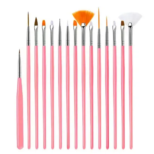 set 15 pinceles sinteticos mangocorto plastico para unas medidas 14 19 5cms x15 modelos 0