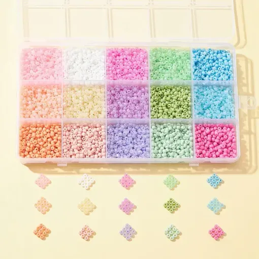 set para bijouterie 15 colores mostacillas 3mms caja plastica 9 8x17 2x1 9cms 0