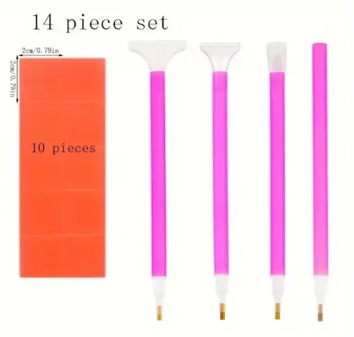set 14 herramientas para pintura diamantes art gem 5d 4 pinceles pegamentos 0