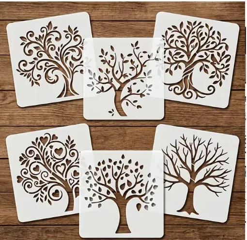 stencil plantilla 10x10cms modelo arbol la vida set 6 modelos diferentes 0