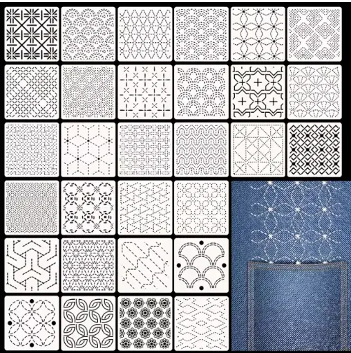 plantilla patrones bordado sashiko 10x10cms varios motivos por unidad 0