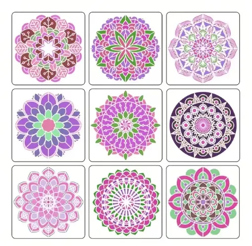 stencil plantilla 10x10cms modelo mandala set 9 modelos diferentes 0