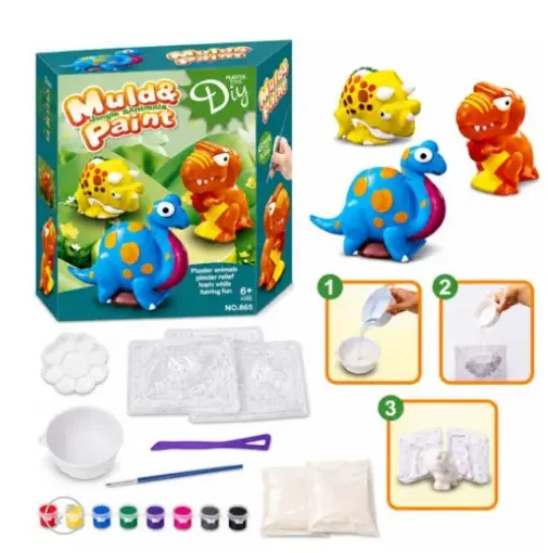 set para pintar infantil piezas yeso dinosaurios temperas pincel 0