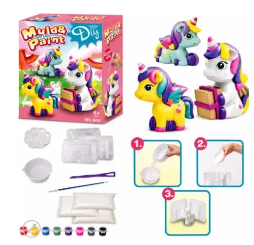 set para pintar infantil piezas yeso unicornios temperas pincel 0