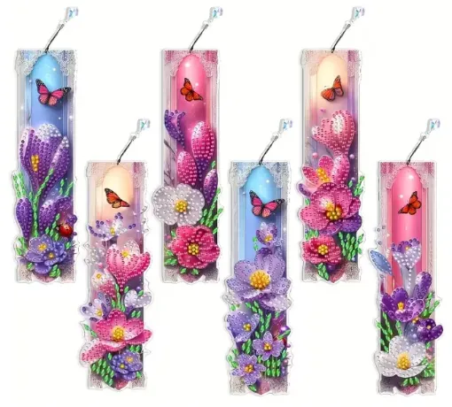 set pintura diamantes 5d adhesivos marcapaginas marcador libro 19x5 5cms x6 motivos floral 0