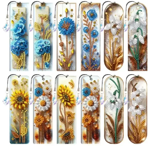 set pintura diamantes 5d adhesivos marcapaginas marcador libro 14x4cms x12 motivos floral 0