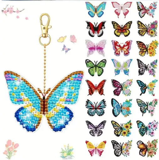 set pintura diamantes 5d adhesivos llaveros medida 60x65mms x24 motivos mariposas 0