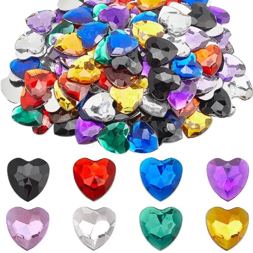 piedras facetadas apliques forma corazon medida 24x24x4mms x20 unidades multicolor 0