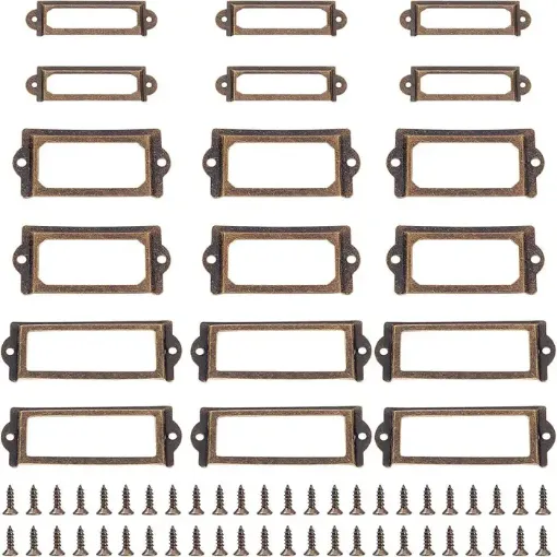 herraje marcos etiquetas metalicas set 3 medidas 60x17mm 83x33mm x36 unidades oro viejo 0
