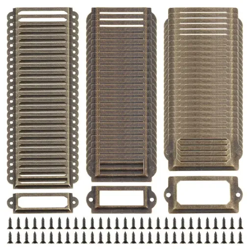 herraje marcos etiquetas metalicas set 3 medidas 60x17mm 60x24mm 70x33mm x75 unidades oro viejo 0
