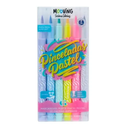 marcadores punta pincel mooving x6 colores pastel 0