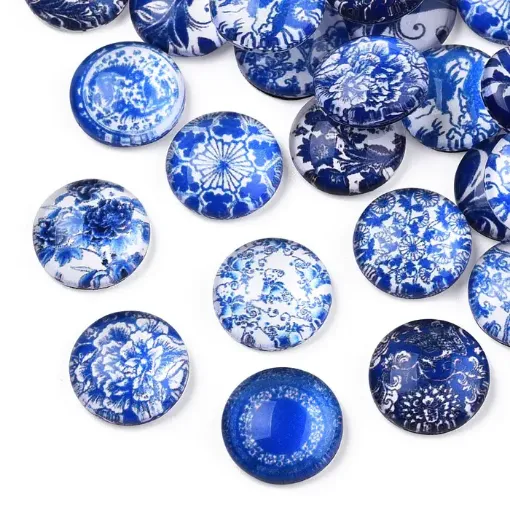 cabuchones apliques vidrio circulares 12x4mms x200 unidades azul blanco 0