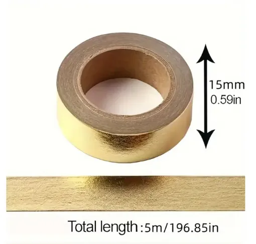 cinta adhesiva decorativa washi tape 15mms ancho rollo 5mts aprox color oro dorado 0