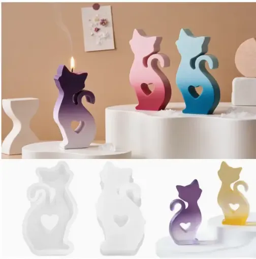 molde silicona para velas resina epoxi modelo gato con corazon medida 57x120x26mms 0