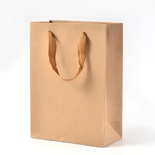 bolsa papel kraft lisa marron asa cinta medida 20x15x6cms por unidad 0