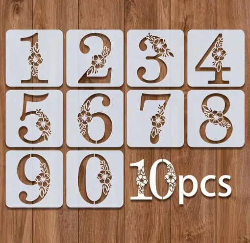 stencil plantilla numeros floral 10cms set 10 0