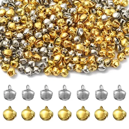 cascabeles cencerros metalicos mini medida 6x8mms por 150 unidades color dorado 0