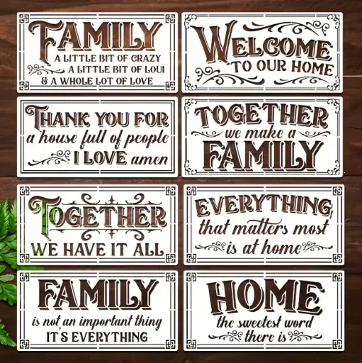 stencil plantilla 30x15cms modelo cartel vintage 8 modelos diferentes family home por unidad 0