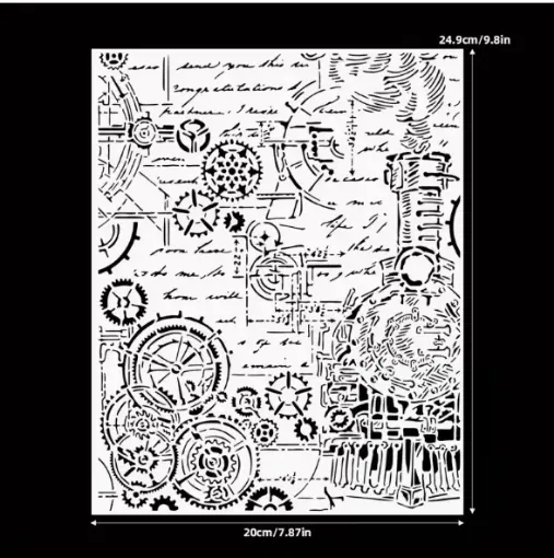 stencil plantilla 25x20cms modelo engranajes steampunk 0