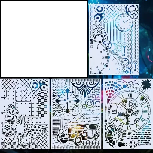 stencil plantilla reutilizable 30x21cms modelo engranajes steampunk por unidad 0