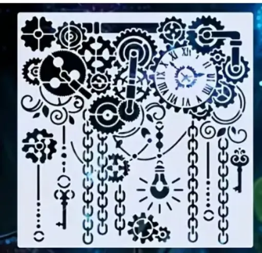 stencil plantilla reutilizable 30x30cms modelo engranajes steampunk por unidad 0