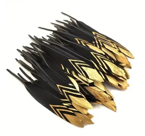 pluma negra punta dorada 10 15cms por 10 unidades 0