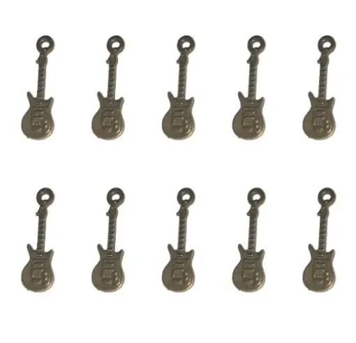 dije colgante metalico modelo guitarra medida 24x7mms x10 unidades color dorado 0