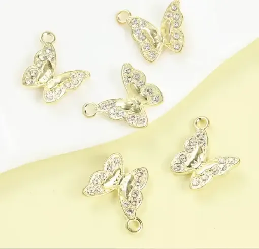 dije colgante metalico modelo mariposa strass medida 16x15mms x5 unidades color dorado 0