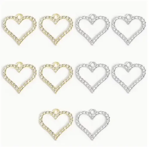 dije colgante metalico modelo corazon calado strass medida 20x20mms x5 unidades color dorado 0