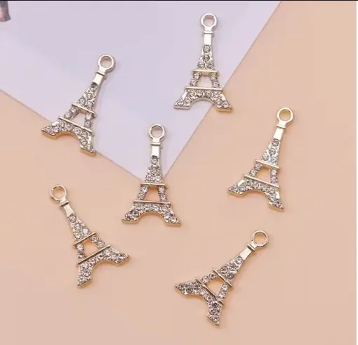 dije colgante metalico modelo torre eiffel strass medida 24x14mms x5 unidades color dorado 0