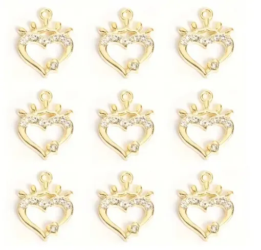 dije colgante metalico modelo corazon corona strass medida 19x15mms x5 unidades color dorado 0