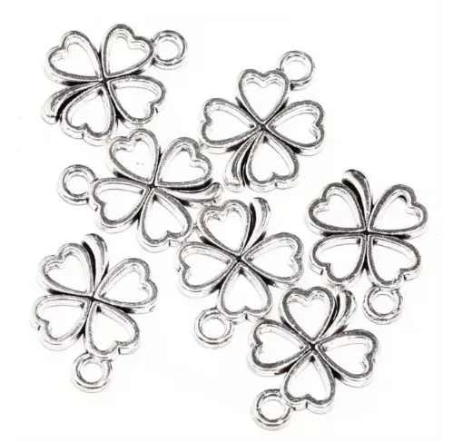 dije colgante metalico modelo trebol 4 hojas medida 17x13mms x10 unidades color plateado 0