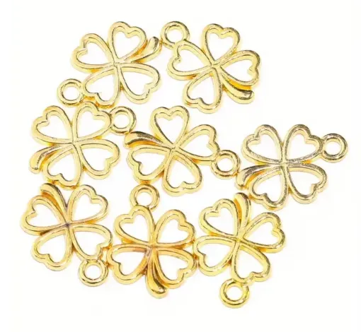 dije colgante metalico modelo trebol 4 hojas medida 17x13mms x10 unidades color dorado 0