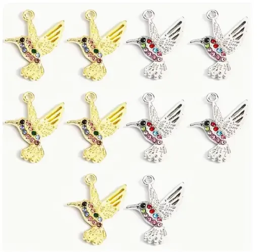 dije colgante metalico modelo colibri picaflor strass medida 24x20mms x5 unidades color dorado 0