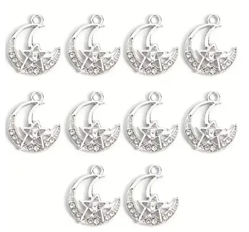 dije colgante metalico modelo luna estrella strass medida 19x16mms x5 unidades color plateado 0