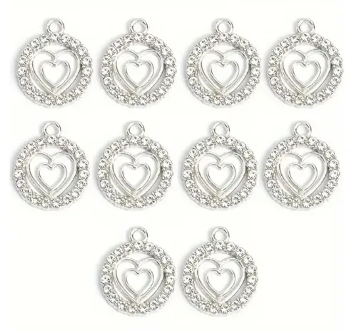 dije colgante metalico modelo moneda corazones strass medida 17x14mms x5 unidades color plateado 0