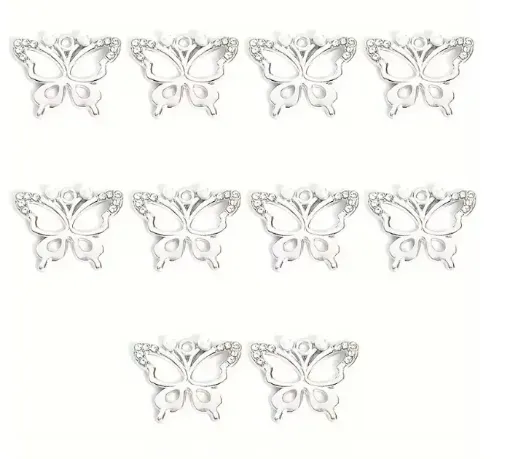 dije colgante metalico modelo mariposa strass perla medida 21x17mms x5 unidades color plateado 0