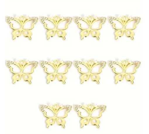 dije colgante metalico modelo mariposa strass perla medida 21x17mms x5 unidades color dorado 0